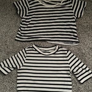 Two TOPSHOP size 4 cropped black & white stripe tops